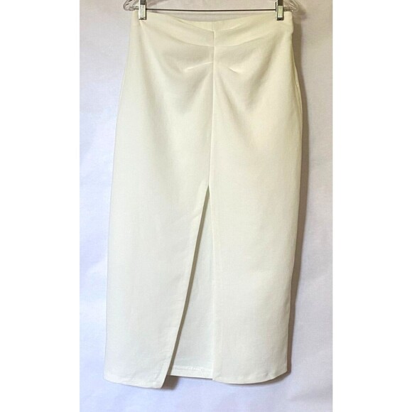 Zara Skirt Women Sz M Off White Front Asymmetrical Split Cinched Waist NWT Flaws - Picture 1 of 15